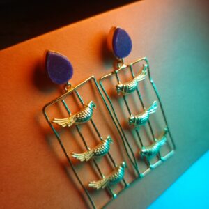 Golden Bird Aviary Drop Earrings.