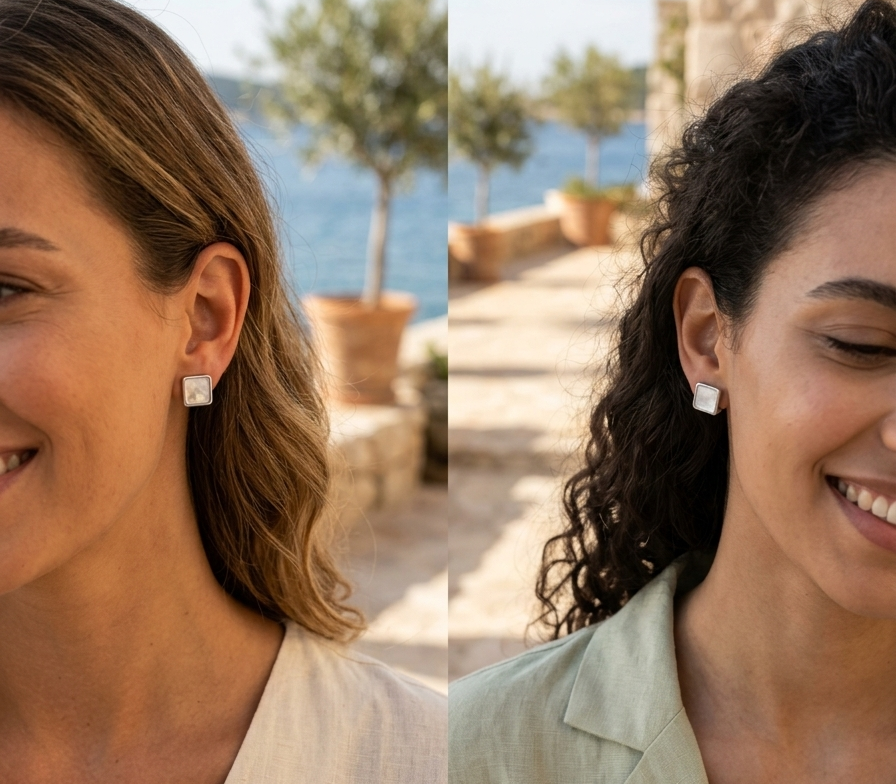 Silver Opaline Square Drop Earrings - Image 2