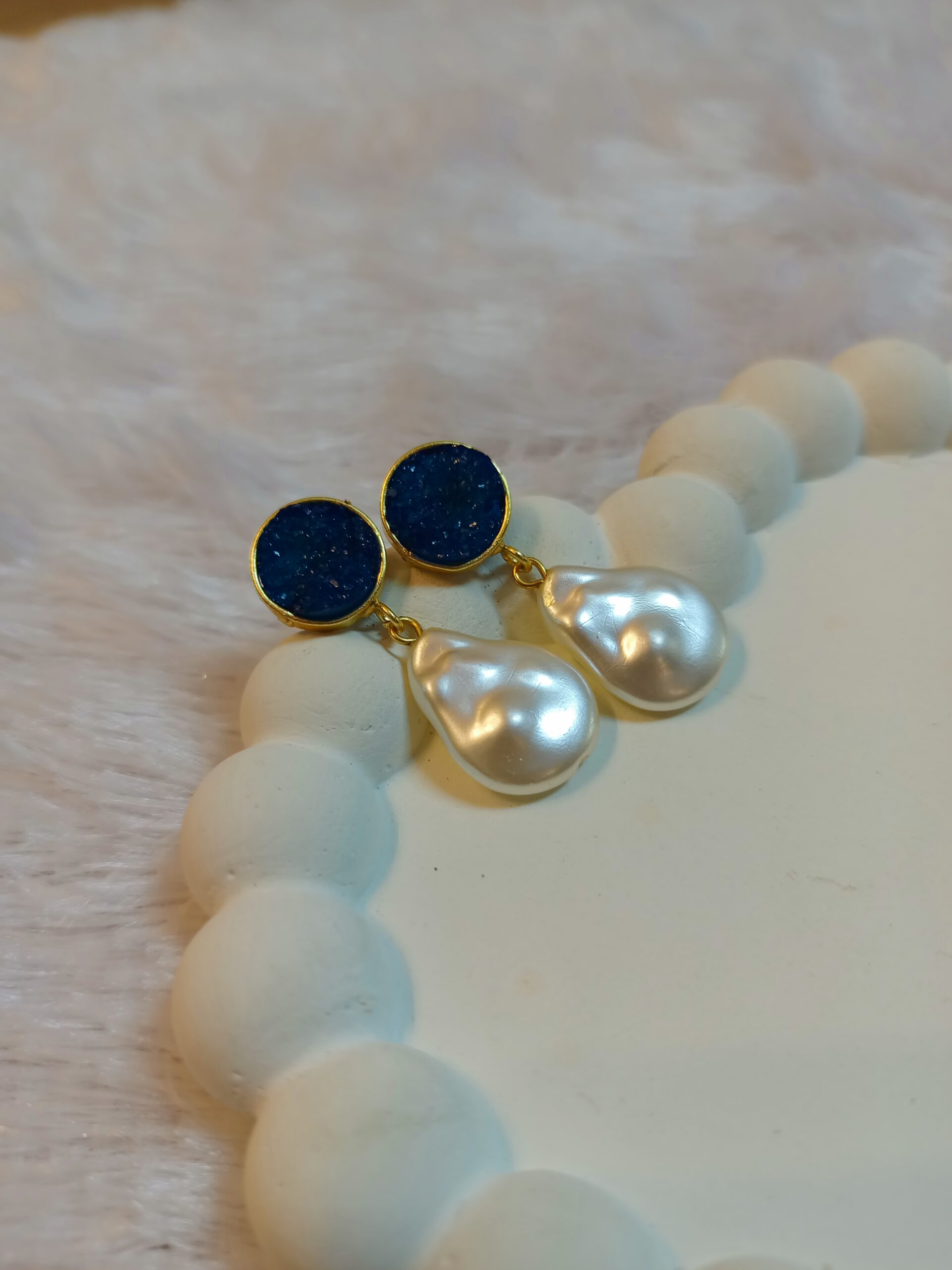 Royal Blue Druzy & Baroque Pearl