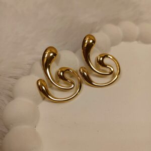 Modern Gold Swirl Teardrop Stud
