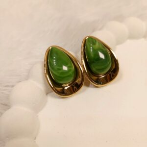 Olive Green Teardrop Stud