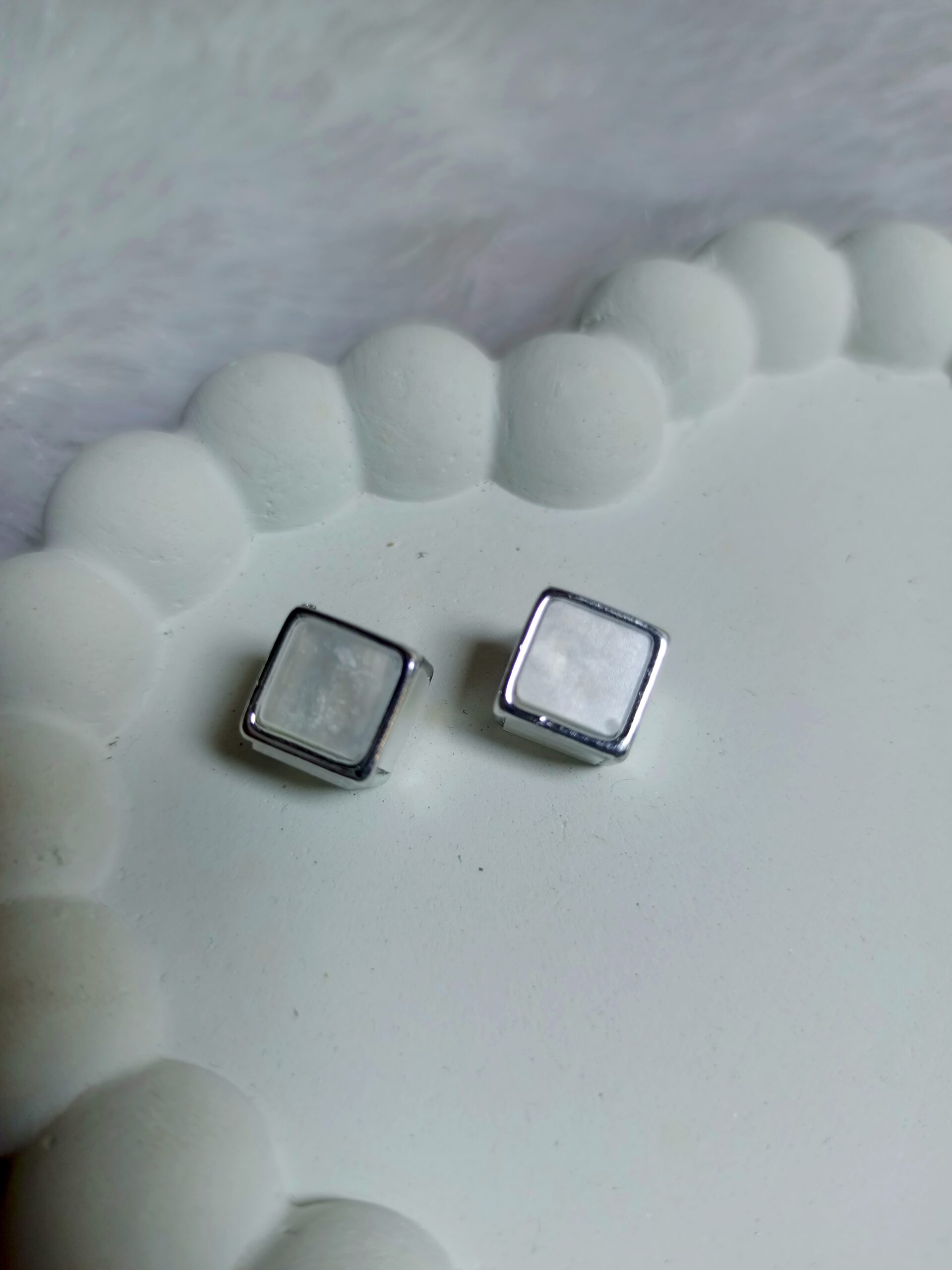 Silver Opaline Square Drop Earrings