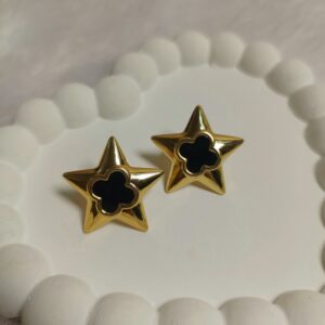 Enamel Clover & Gold Star Studs